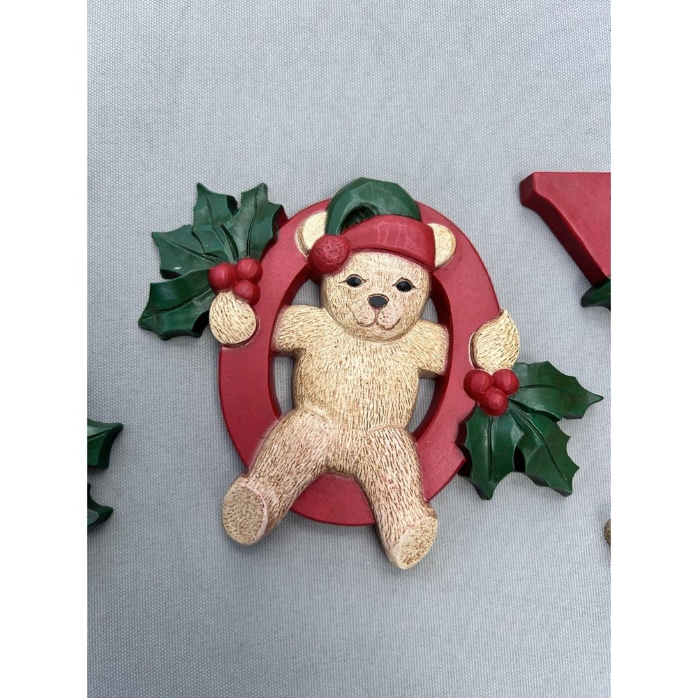 VTG Homco‎ Christmas JOY Bears 3Pc Hanging Wall Plaques Decor Home Interiors - Picture 4 of 8